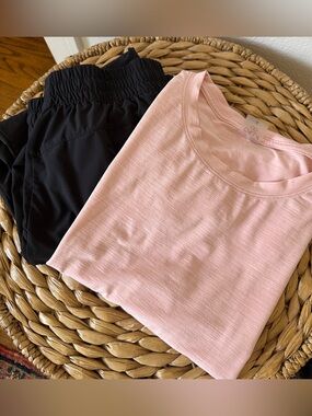 CALIA Pink Slit Back Tee & Black Jogger Pants Set S